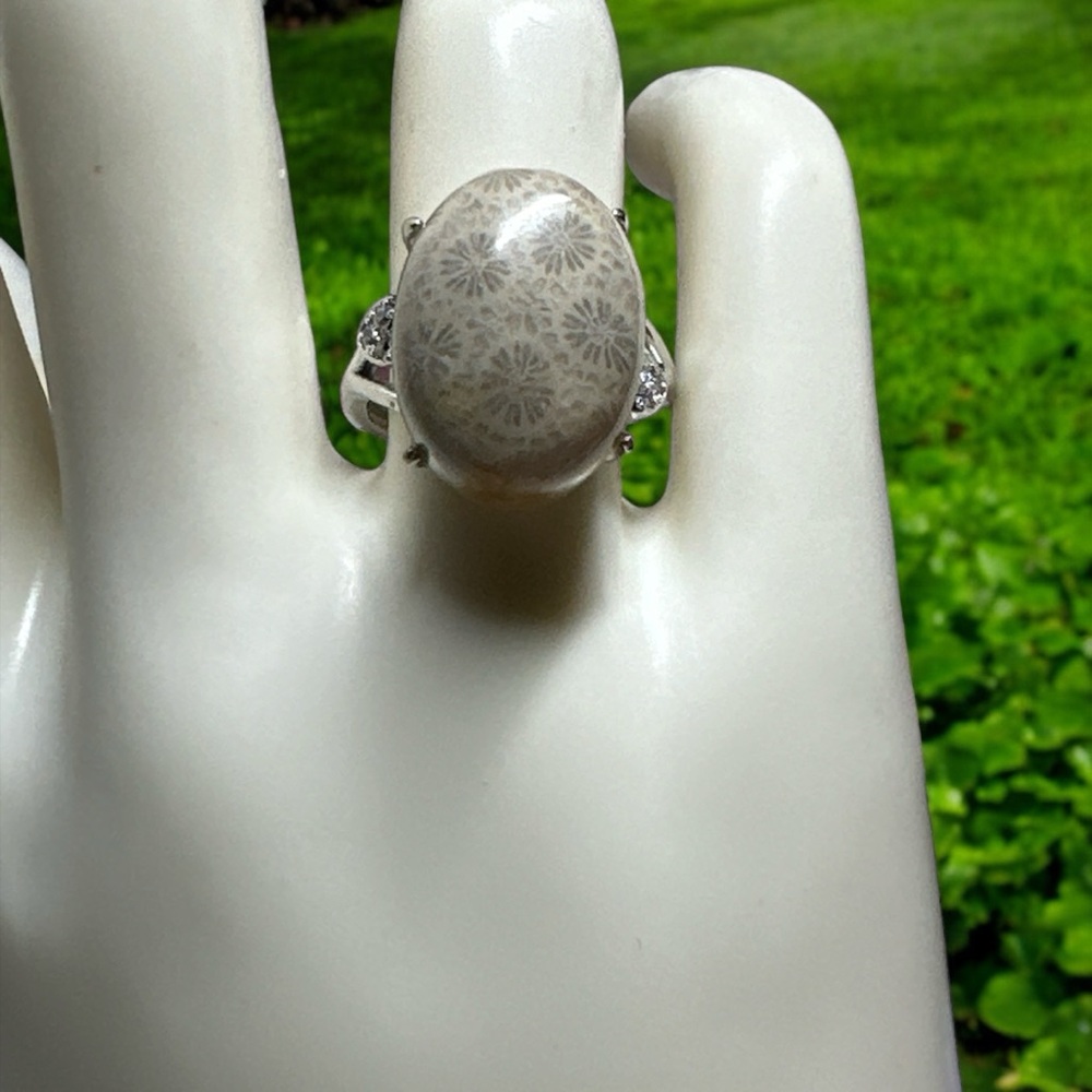 Beautiful Coral Jade White Copper Adjustable Ring